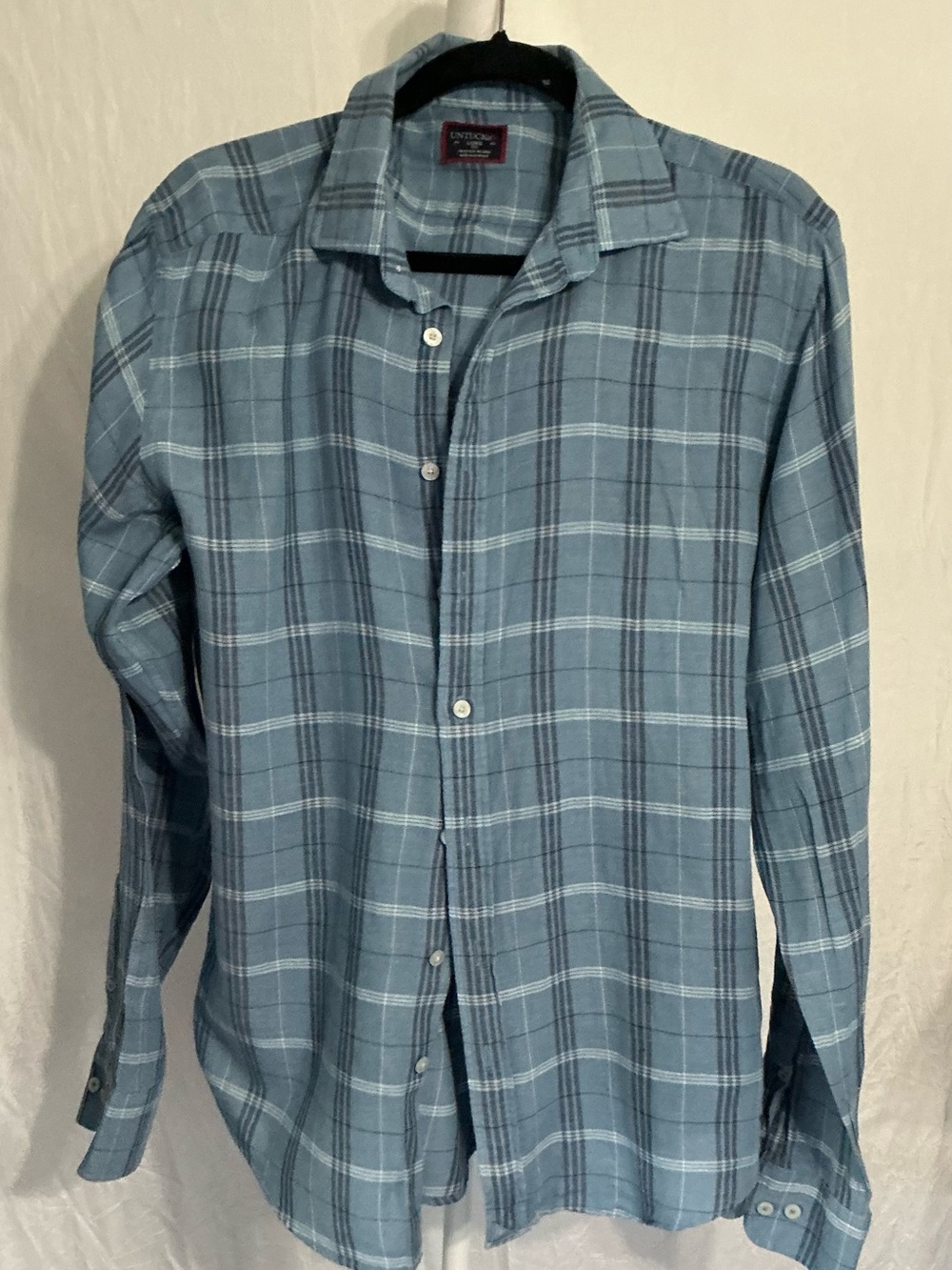 Untucked Casual Blue Plaid Long-Sleeve Button-Down Shirt